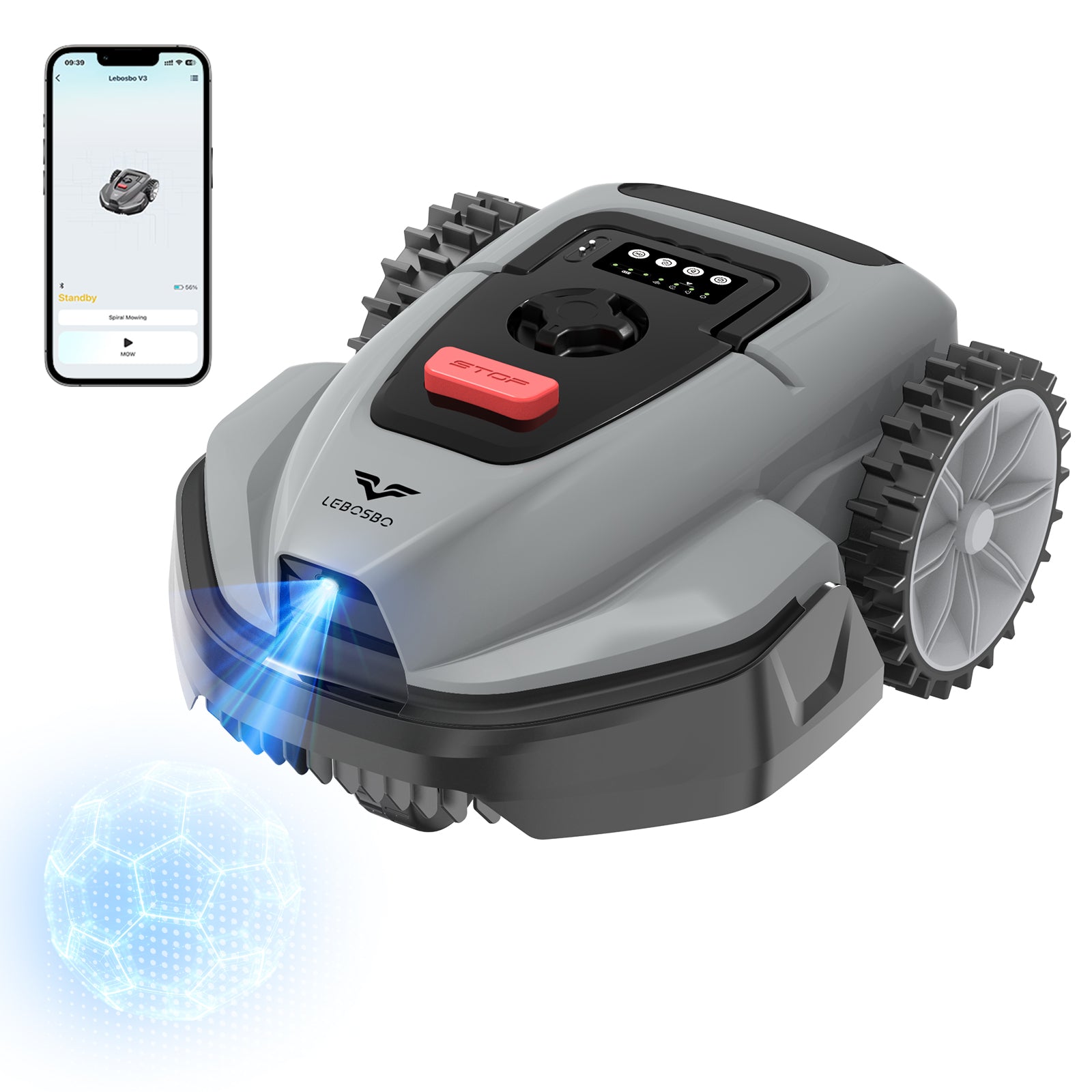 LEBOSBO V3 Robotic Lawn Mower, AI Vision Recognition Robot Lawn Mower with APP Control, Low-Noise Operation, Adjustable Cutting Height, No-Go Zones, for Small Lawns Up to 1600 Sq.Ft.