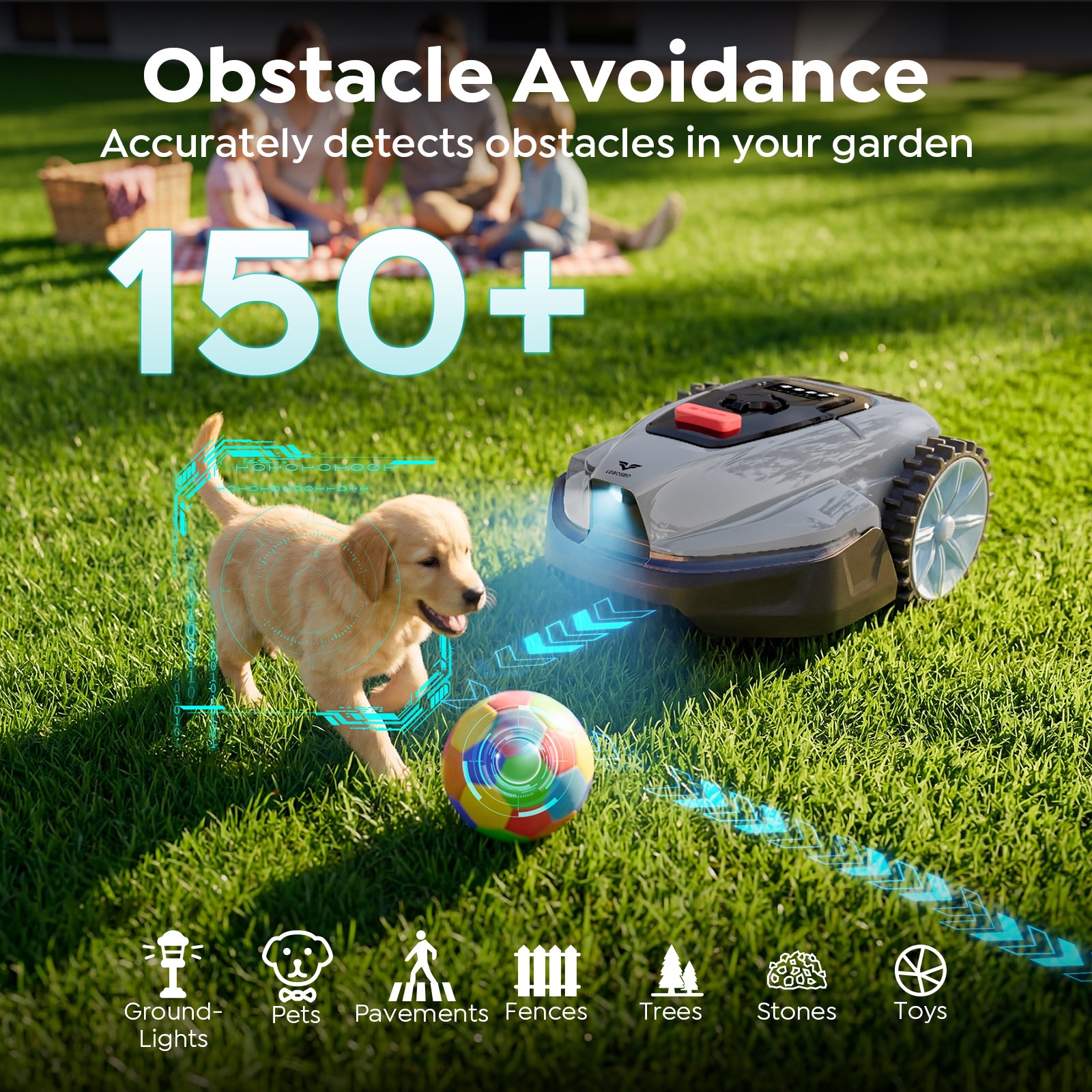 LEBOSBO V3 Robotic Lawn Mower, AI Vision Recognition Robot Lawn Mower with APP Control, Low-Noise Operation, Adjustable Cutting Height, No-Go Zones, for Small Lawns Up to 1600 Sq.Ft.