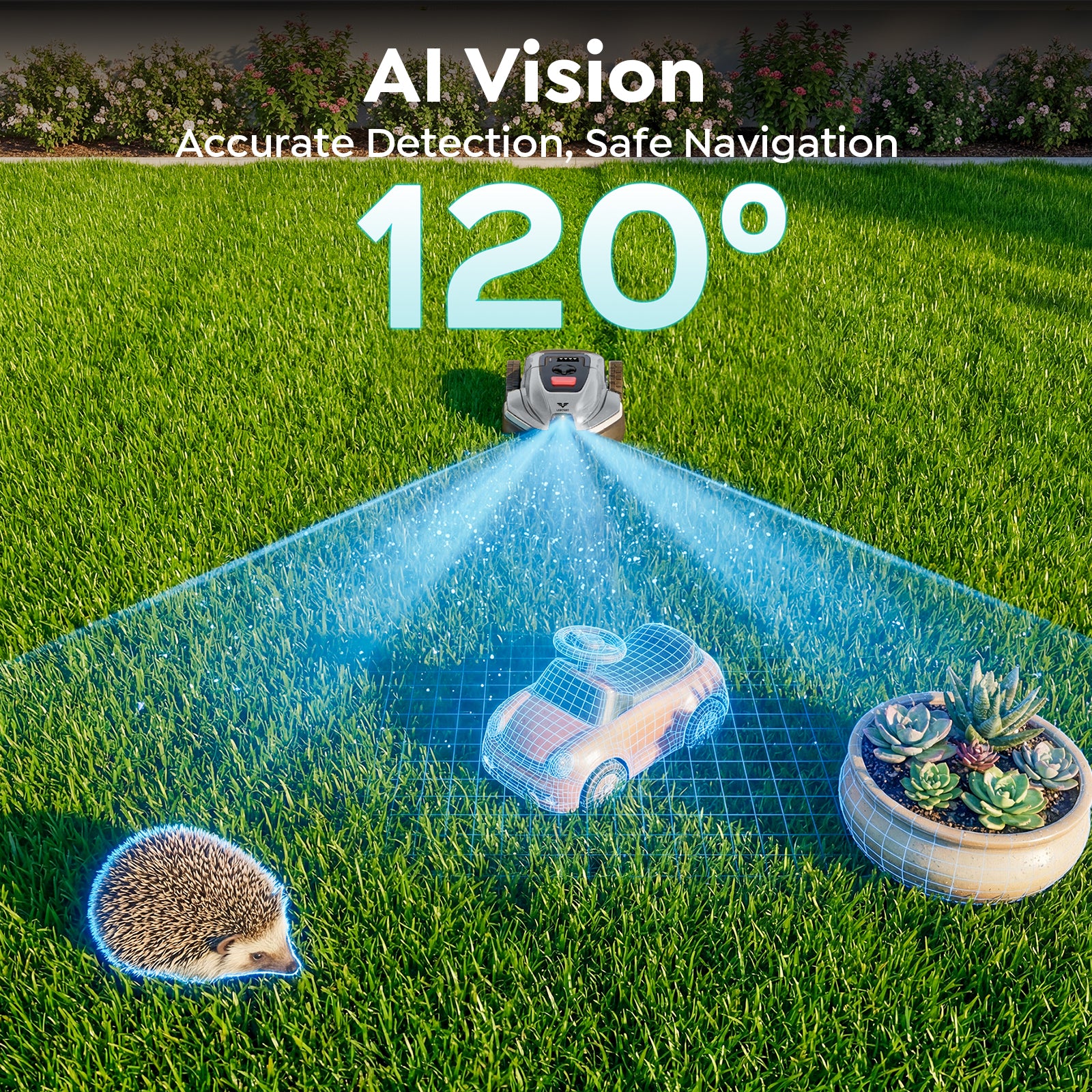 LEBOSBO V3 Robotic Lawn Mower, AI Vision Recognition Robot Lawn Mower with APP Control, Low-Noise Operation, Adjustable Cutting Height, No-Go Zones, for Small Lawns Up to 1600 Sq.Ft.